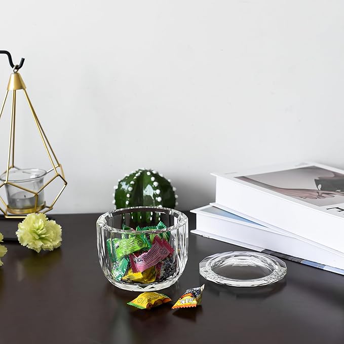 kitCom Crystal Candy Dish With Lid Hand-Cut Home Decorative Jewelry Box Candy Jar W 3.9" x H 3.5", Comes With Gift Box