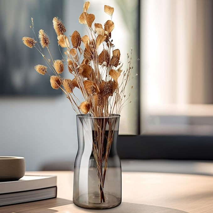 Clear Glass Flower Vase for Decor - Versatile Centerpiece for Fresh & Dried Flowers, Perfect for Home, Office, Wedding, Party & Hotel Decor (Gray)