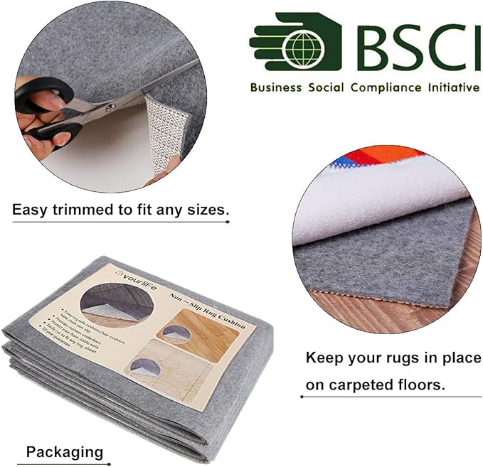 Non Slip Rug Pad Grippers - 2.5x13 Ft, 1/8" Thick, (Felt + Rubber) Double Layers Area Carpet Mat Tap, Provides Protection and Cushioning for Hardwood or Tile Floors
