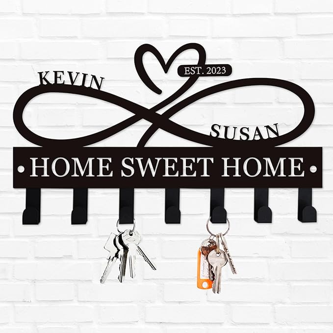 Personalized Key Holder for Wall, Personalized Metal Infinity Heart Key Hooks, Custom Name Key Rack, Coat Rack, Custom Name Key Rack