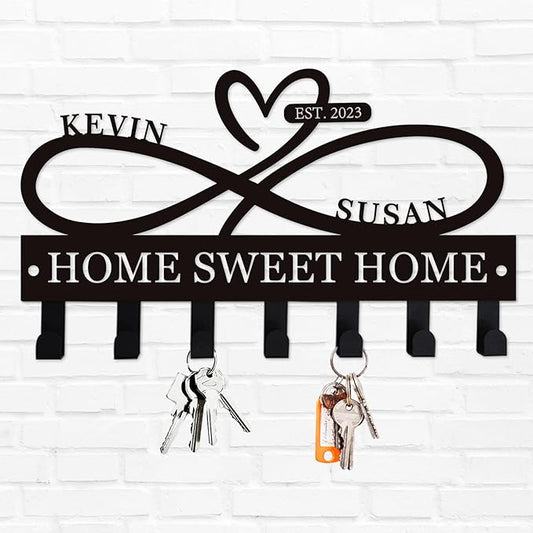 Personalized Key Holder for Wall, Personalized Metal Infinity Heart Key Hooks, Custom Name Key Rack, Coat Rack, Custom Name Key Rack