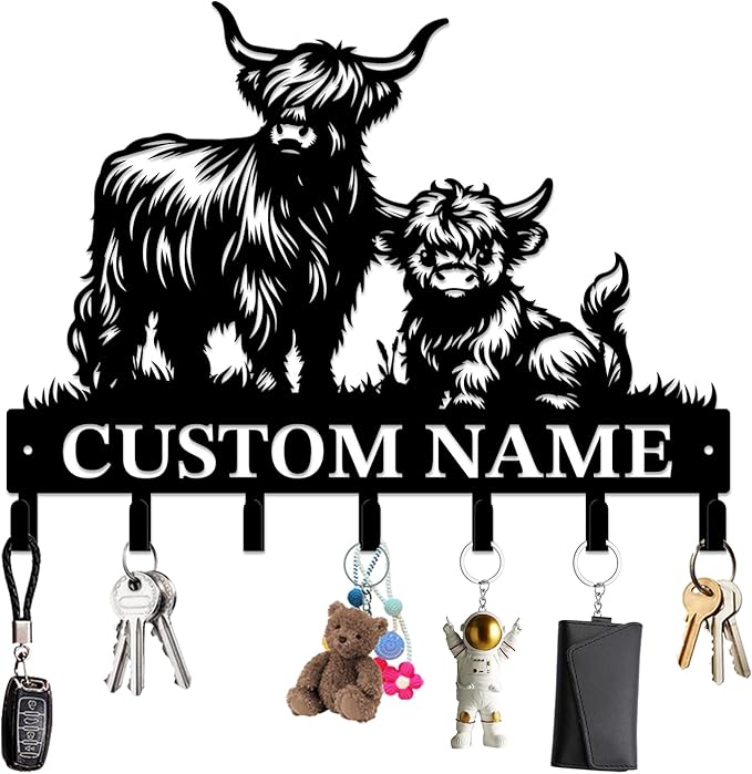 magilab Personalized Custom Highland Cow Wall Hooks,Metal Highland Cow Art Clothes Hooks,Metal Highland Cow Wall Home Storage Decorative,for Front Door, Hallway, Kitchen, Bedroom,Keys,Hats (Style J)