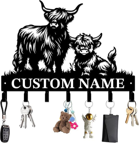 magilab Personalized Custom Highland Cow Wall Hooks,Metal Highland Cow Art Clothes Hooks,Metal Highland Cow Wall Home Storage Decorative,for Front Door, Hallway, Kitchen, Bedroom,Keys,Hats (Style J)