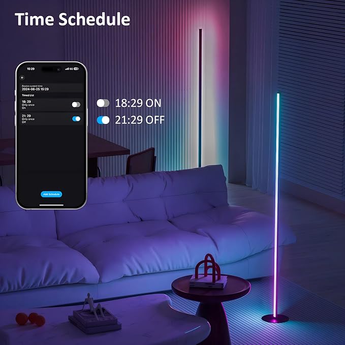 Corner Floor Lamp 1 Pair, LED Corner Lamp with Reomte, APP Control 16 Million DIY Color, Music Sync, Timing, Color Changing Ambient Lights for Living Room, Bedroom, Gaming(One Adaptor, Y Type Cord)