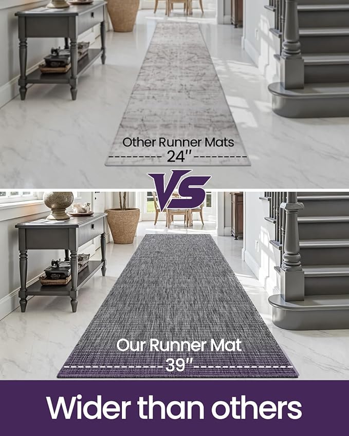 DEXI Hallway Runner Rug 3.3x8, Woven Braided Farmhouse Runner Carpet Indoor, Absorbent Thin Long Entryway Runners for Kitchen, Laundry Room, Patio Entrance, Dark Grey