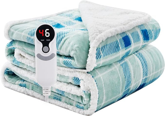 Electric Heated Blanket Full Size 72"x84" - Microplush & Sherpa Fabric Dual-Sided, 9 Heat Settings & 1-10 Hours Auto Off , Cozy Warming Throw for Home, Office, or Bed, Machine Washable，Mint Green