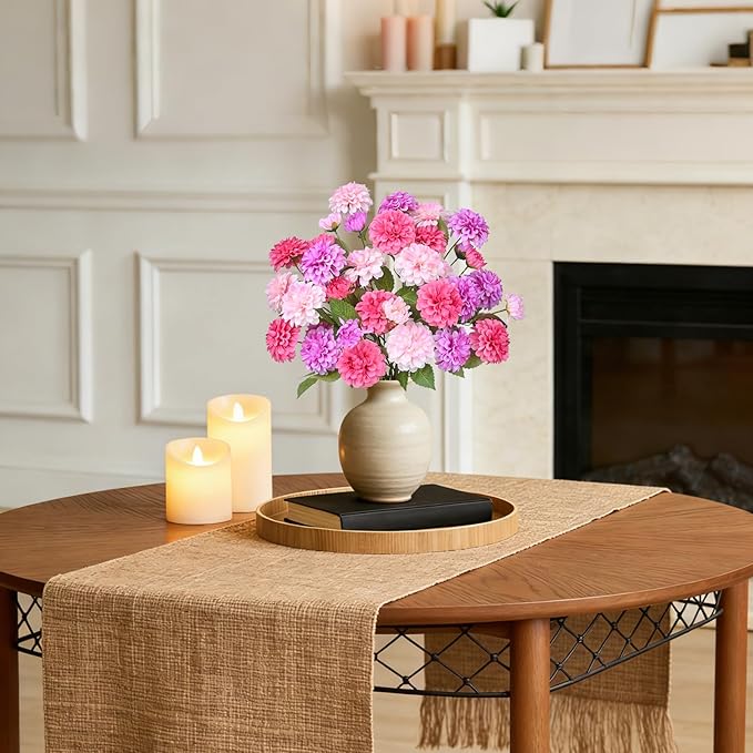 12Pcs Fake Artificial Pompon Mums Flowers Indoor with Long Stems Ball Chrysanthemum Faux Silk Flowers for Vase Floral Arrangement for Spring Home Decor Centerpieces for Table Kitchen Decoration