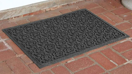 WaterHog Water Trapping Door Mat - Slip-Resistant Indoor/Outdoor Entrance Rug for Front Door, Entryways, Patios, Porch, Mudrooms, Hallway, Made in USA, Dogwood Leaf Collection, Charcoal, 2' x 3'