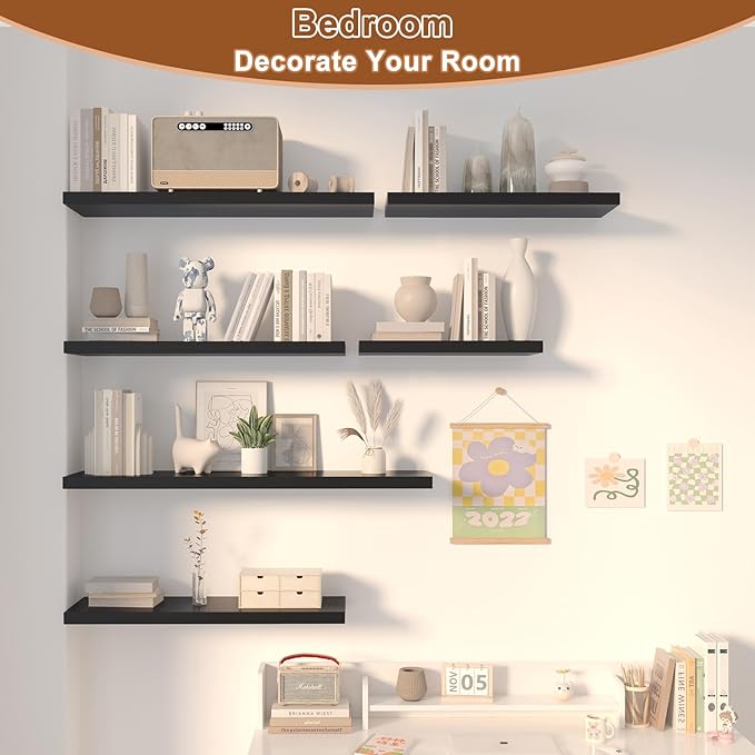 12 Inch Deep Floating Shelves for Wall 3 Pack Floating Shelfs Large Storage Space Wall Decor Display Shelf for Bathroom Living Room Bedroom Kitchen 23.8" W x 12" D x 1.2" H Black
