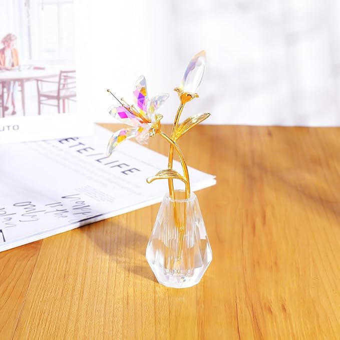 Movdyka Clear Crystal Lily Flower Figurine with Stems - Handmade Collectible Statue for Decoration Mothers Day Centerpiece Valentines Day Bridal Shower Gift