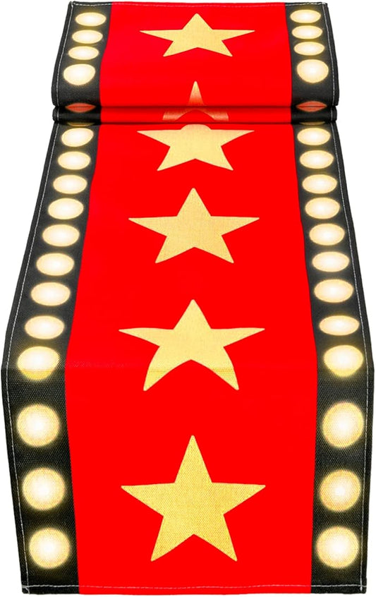 13 x 72 Inch Movie Night Table Runner with Gold Star Design - Red Carpet Decoration for Birthday Party Supplies（red）