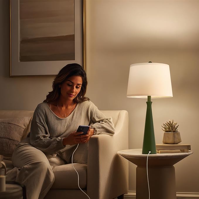 Oneach 25.75" Green Table Lamp Set of 2, Bedside Lamps with USB Ports, Modern Nightstand Lamps Set for Living Room Bedroom House Bedside Home Office Family