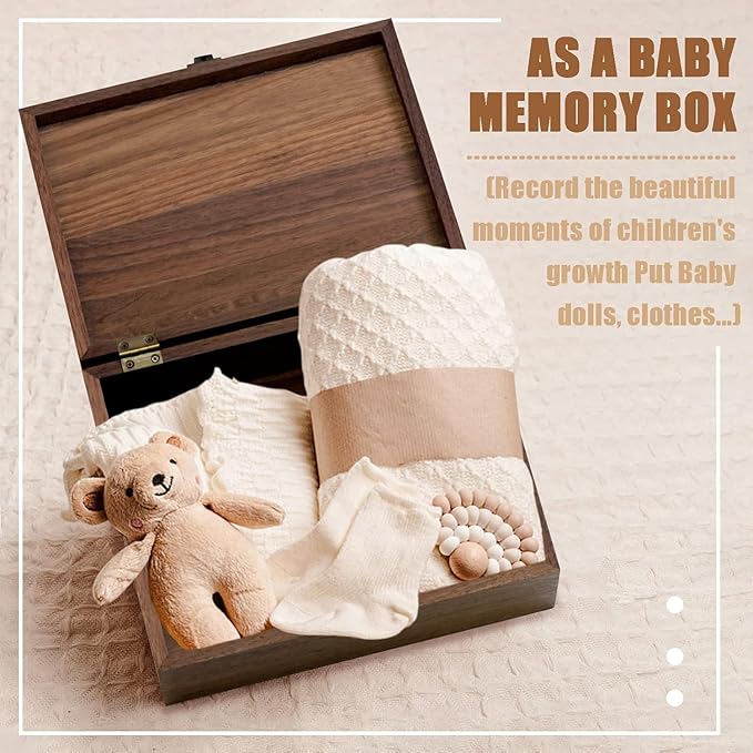 Walnut Wooden Memory Keepsake Box with Hinged Lid and Latch for Precious Items, Decorative Keepsake Box for Memories,Commemorative Gift