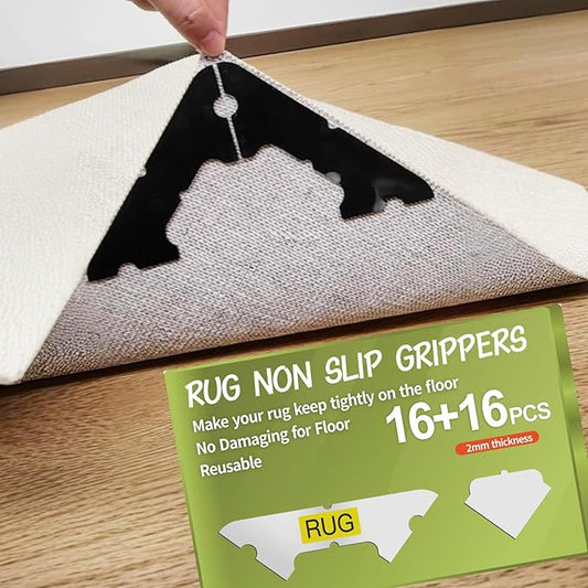 32 PCS Carpet Tape,Non Slip Carpet Pads for Area Rugs on Hardwood Floors,Laminate,Tile,LVP Floors,Reusable and Removable Rug Corner Pads with No Residue