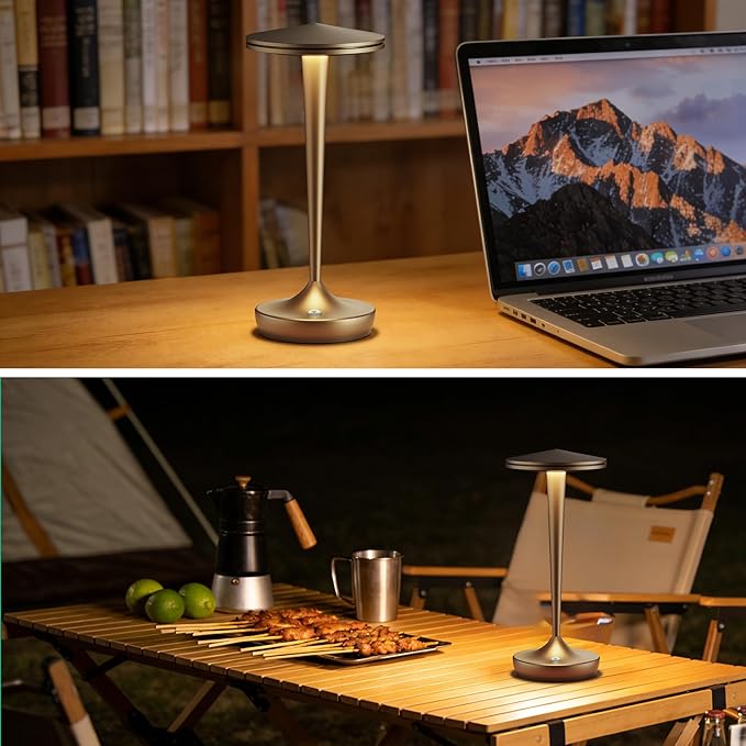 Cordless Lamp Rechargeable LED Table Light,48Hrs Battery Operated Table Lamp,Potable Lamp with Stepless Dimming and Waterproof Lamp for Kitchen,Dining,Shower,Outdoor Patio,Camping (2PBronze)