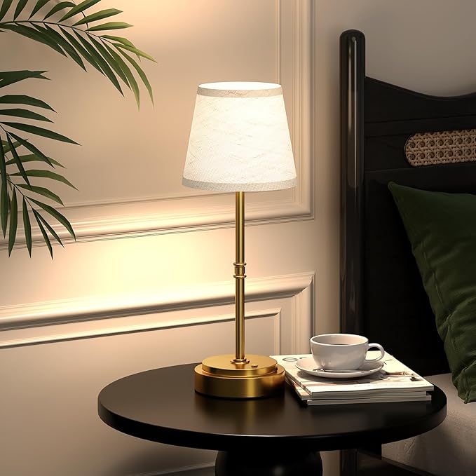 Cordless Table Lamp Rechargeable, Antique Brass LED Touch Lamp with 7500mAh Battery - Portable Dimmable Light for Dining Room, Patio & Bedroom, 2-in-1 Adjustable Height (16"/11", Warm White)