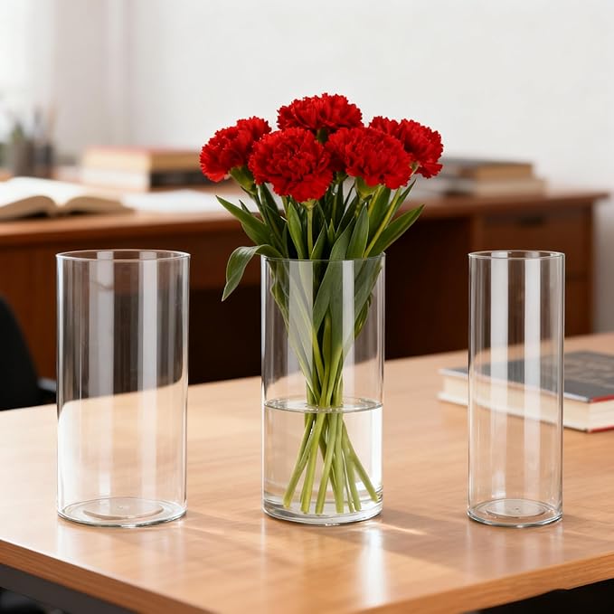 3 Pack Acrylic Cylinder Vases, Non-breakable Vase for Centerpieces, 8 inch Tall Clear Flower Vase Bulk Floating Candle Holder for Wedding Table Home Decor and Party