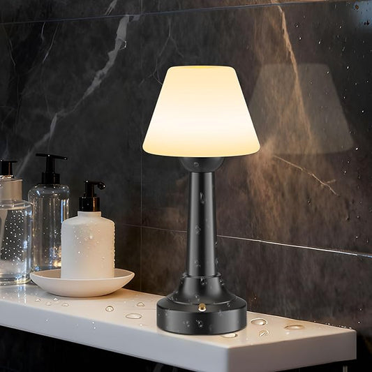 TRRMEZY Cordless Shower Lamp Waterproof, 18-Hour Rechargeable Battery Operated Outdoor Lamp, Dimmable Touch Table Lamp, IP65 Wireless LED Night Light for Bathroom Patio Camping Restaurant Bar Home