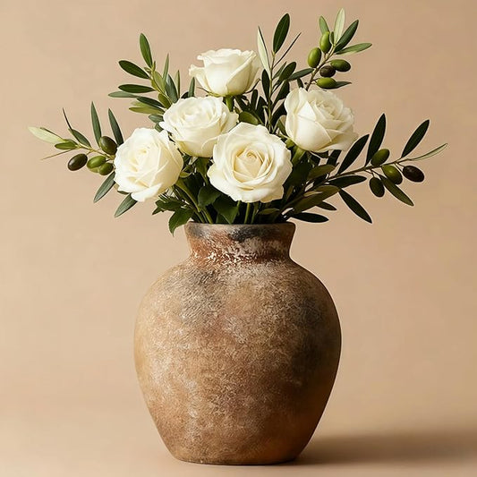 Ceramic Vase, 6 inch Minimalist Rustic Farmhouse Terracotta Vase for Home Decor, Table, Living Room, Entryway, Shelf, Mantel Decoration (Rust)