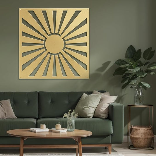 SIGNLEADER Metal Wall Decor Sun Ray Minimalist Modern Luxury Wall Sculpture Hangings 3D Statue Home Decoration for Living Room, Bedroom, Bathroom, Kitchen, Fireplace, Office - 18" Gold