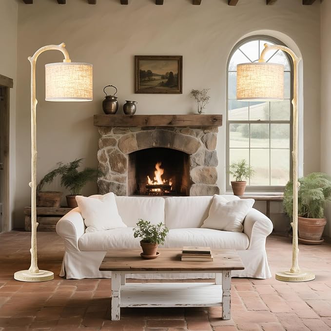 EJIAXIN Floor Lamp for Living Room - 69" Rustic Farmhouse Tall Lamp with Adjustable Color Temperatures- Country Resin Vintage Reading Light Standing Lamps for Bedroom Office Home Decor, Almond White