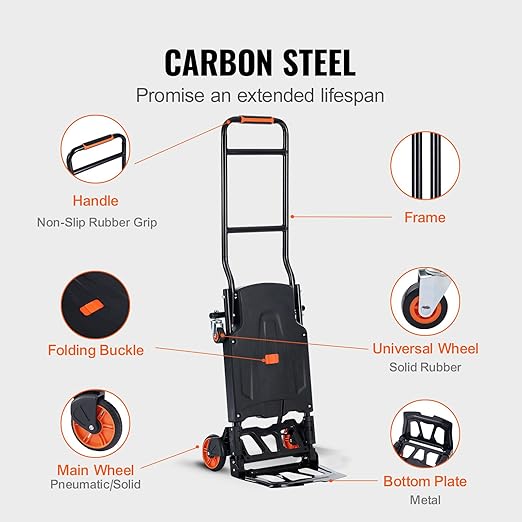 VEVOR Aluminum Folding Hand Truck, 2 in 1 Design 300 Lbs Capacity, Heavy Duty Industrial Collapsible cart, Dolly Cart with Rubber Wheels for Transport and Moving in Warehouse, Supermarket, Garden