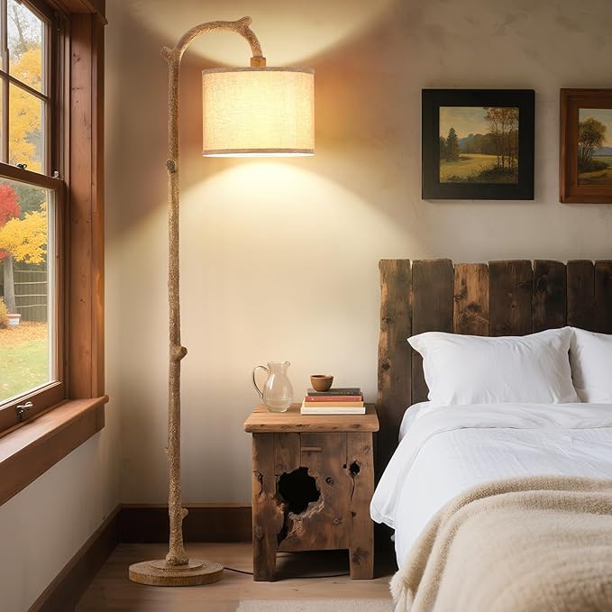 EJIAXIN Floor Lamp for Bedroom - 69" Rustic Farmhouse Tall Lamp with Adjustable Color Temperatures - Country Resin Vintage Reading Light Standing Lamps for Living Room Office Classroom, Bulbs, Brown