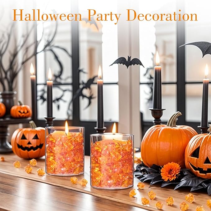 DomeStar Orange Fake Ice Rocks, 150PCS Acrylic Gems Crystals Plastic Diamonds Fake Ice Cubes Centerpiece for Vase Fillers DIY Craft Wedding Party Table Scatter Burnt Orange Decorations