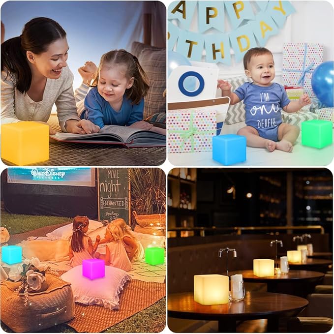 6-in LED Cube Night Light, Rechargeable LED Light Cube w/Remote, Dimmable 16 RGB Color Changing 4 Modes Light Up Cubes for Kid/Adult, Waterproof Tesseract Cosmic Cubes for Bedroom Sensory Room Nursery