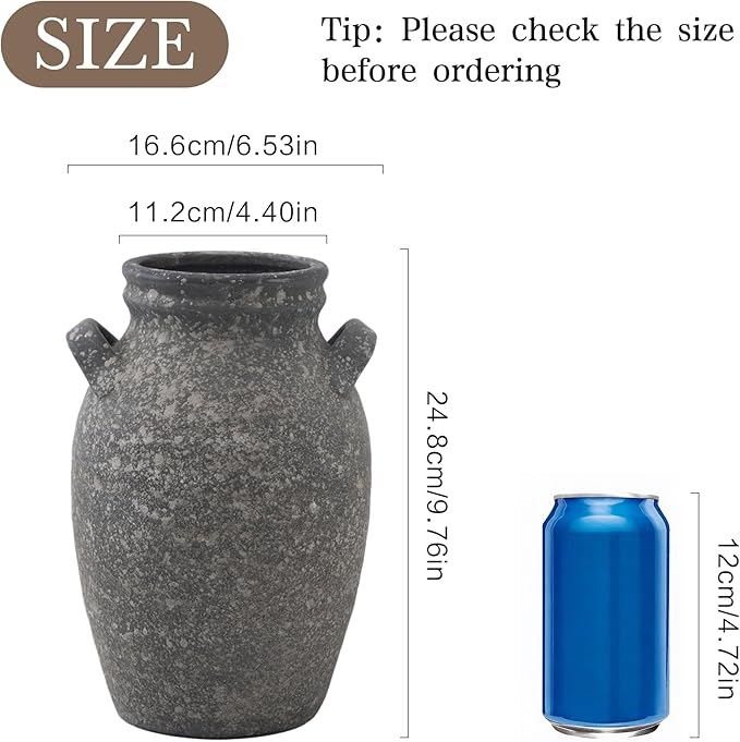 Ceramic Flower Vase Home Decor, 9.76 Inch Rustic Farmhouse Vase,Large Decorative Vase for Living Room Bedroom Kitchen Table Office Centerpiece Decorations, Holiday & Wedding