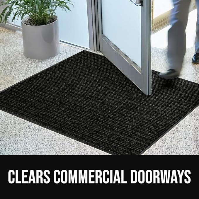 GORILLA GRIP Waterproof Traffic Guard Door Mat, 47x35, Heavy Duty Entryway Mats, Strong Backing Commercial Utility Rugs for Office Hallway, Garage Floor and Home, Low Profile Carpet Runner, Black