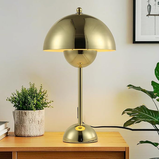 COSYLUX Modern Small Table Lamp for Bedroom, Cute Dome Shade Reflecting Light Reading Lamp for Living Room, Kid's Room, Study, Office, Beside Bedside Nightstand Desk Lamp(Gold)