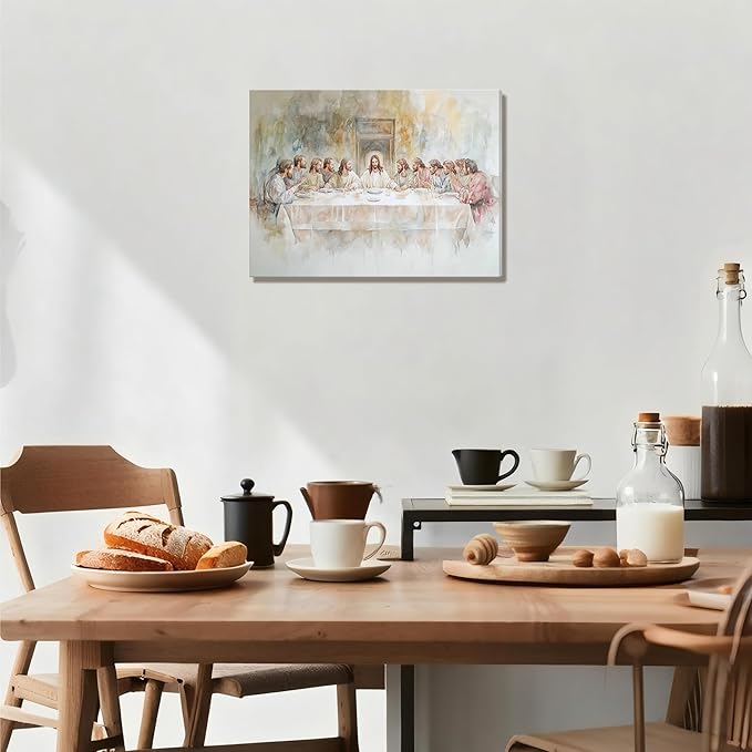 Jesus Last Supper Canvas Wall Art, Christian Pictures Wall Decor Paintings, Religious Prints for Living Room Dining Room Church Prayer Room Home Decoration 12x16 inch Framed