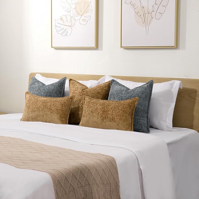 DEZENE Pack of 2 Golden Brown Decorative Throw Pillow Covers 20x20 Cozy Soft Polyester Accent Vintage Square Couch Pillow Covers for Home Decor Bed Sofa Living Room