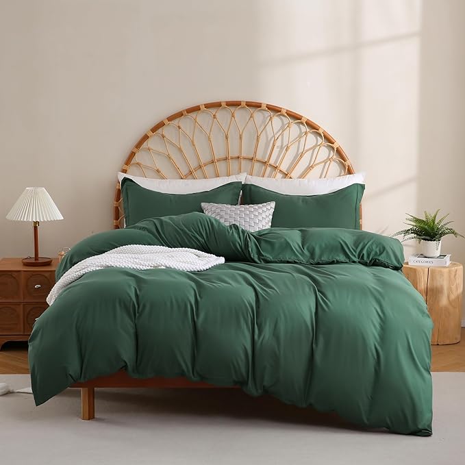 JSD Hunter Green Duvet Cover Set Full Size, 3 Piece Duvet Cover with Pillow Shams, Soft Brushed Microfiber Zipper Closure, Comforter Not Included