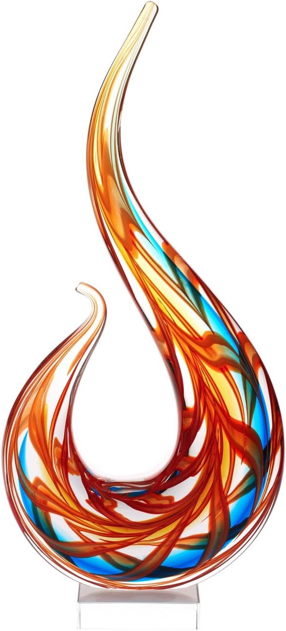 Luxury Lane Hand Blown Flame Sommerso Art Glass Sculpture for Home Decor 12 inch Tall Centerpiece Table Decoration