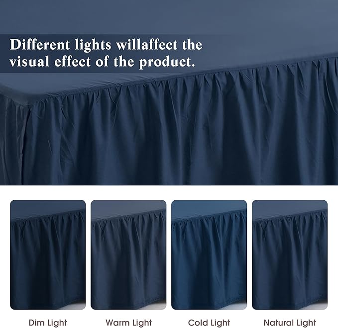 Vlocemon Queen Size 14 inch Drop Navy Blue Dust Ruffle, 100% Lightweight Cotton Ruffled Bed Skirt, French Coutry Style, Lace Ruffled Bed Skirt with Split Corners