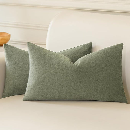 a moment Pack of 2 Forest Green Stain-Resistant Throw Pillow Covers Pet-Friendly Pillowcases Cushion Covers for Sofa Couch Bed Outdoor Waterproof 12x20 Inch