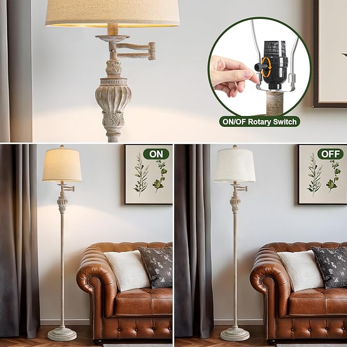 G-SAFAVA 61" Vintage Floor Lamp with 350° Adjustable Swing Arm, Tall lamp Standing Lamp for Bedroom Living Room Bedside Nightstand Retro Farmhouse Mid Century Lamp Light Home Décor Office Gifts