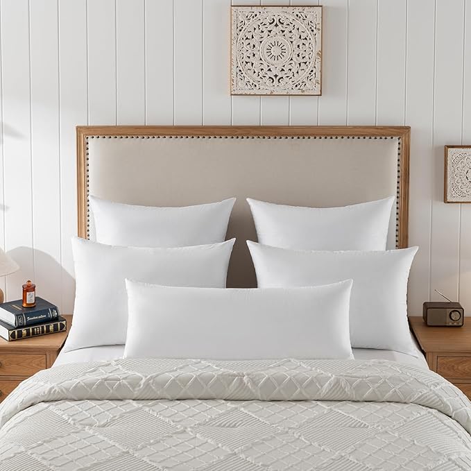 basic home 24x24 Euro Throw Pillow Inserts-Down Feather Pillow Inserts-Cotton Fabric-Set of 2-White.