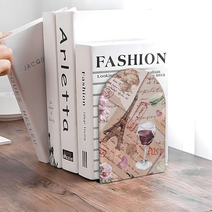 Paris Eiffel TowerWood Bookends Stands Decorative Non-Slip Book Organizers for Home Office Desk Library School Study 1 Pair