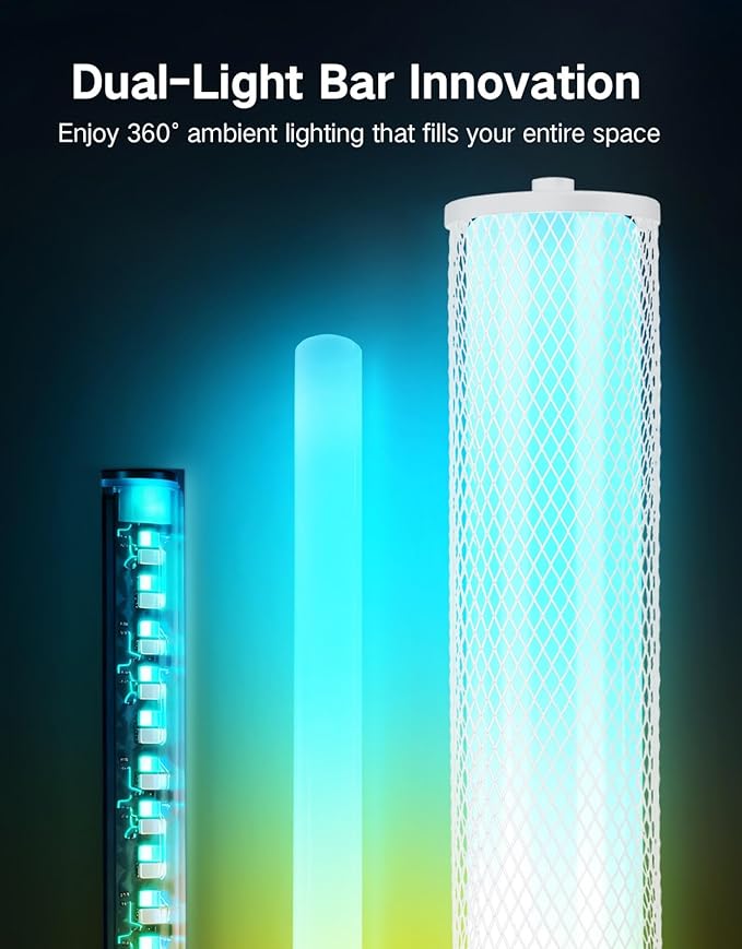 OUTON LED Floor Lamp with Remote & APP Control, Tall Standing Lamp, 16 Million Colors, 32 Scene Modes & Music Sync, Modern Corner Lamps for Living Room, Bedroom, Gaming, White & Metal Lampshade