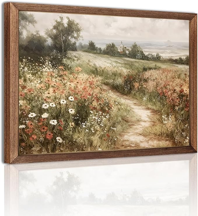 Vintage Cottagecore Canvas Wall Art Farmhouse Wildflower Nature Flower Posters Prints Country Watercolor Style Pictures Wall Decor for Living Room Bedroom Office Bathroom Home Decor 16x24in Framed