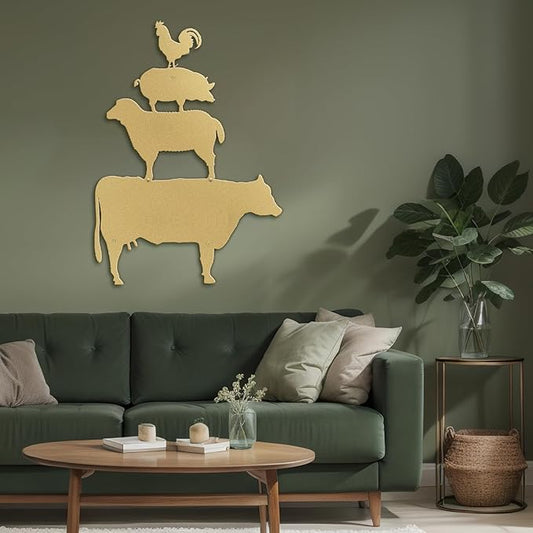 SIGNLEADER Metal Wall Art Decor Chicken, Pig, Horse, Cow Minimalist Modern Abstract Wall Sculpture Hangings Home Decoration for Living Room, Bedroom, Bathroom, Kitchen, Outdoor - 18" Gold