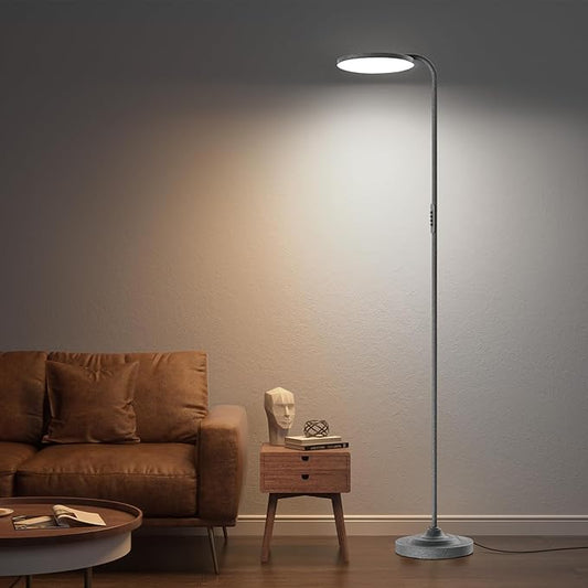 SIBRILLE 36W LED Floor Lamp, Super Bright Standing Lamp, Modern Stepless Dimmable Torchiere Lamp with Remote Control, 350°Rotating Head Reading Floor Lamp for Living Room, Bedroom, Office - Gunmetal