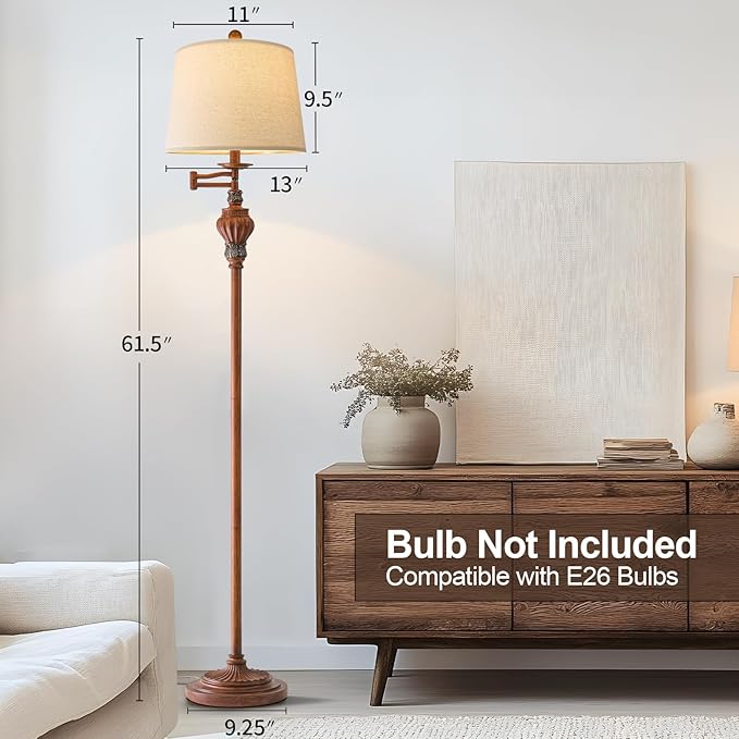 G-SAFAVA 61" Vintage Floor Lamp with 350° Adjustable Swing Arm, Standing Lamp for Bedroom Living Room Bedside Tall lamp Nightstand Retro Farmhouse Mid Century Lamp Light Home Décor Office Gifts
