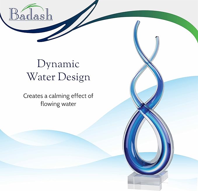 Badash Blue Murano-Style Glass Sculpture - 9'' Wave Art on Crystal Base - Handmade Home Decor
