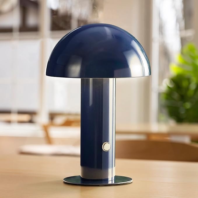 JONATHAN Y JYL7115E Boletus 10.75" Contemporary Bohemian Rechargeable/Cordless Portable Iron Integrated LED Mushroom Table Lamp Modern, Coastal Bedside Desk Nightstand Lamp, Navy