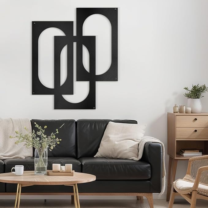 SIGNLEADER Metal Wall Decor Interlocking Abstract Geometric Minimalist Modern Luxury Wall Sculpture Hangings 3D Statue Home Decoration for Living Room, Bedroom, Bathroom, Kitchen, Fireplace, Office - 24" Black