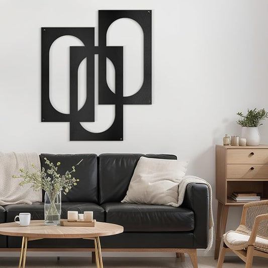 SIGNLEADER Metal Wall Decor Interlocking Abstract Geometric Minimalist Modern Luxury Wall Sculpture Hangings 3D Statue Home Decoration for Living Room, Bedroom, Bathroom, Kitchen, Fireplace, Office - 18" Black
